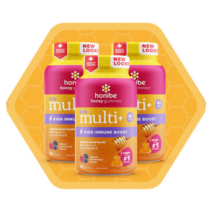 Honibe Kid's Multivitamin + Immune Boost Gummie Bees, new label style