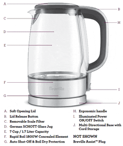 Breville The Crystal Clear 1800W Glass Tea Kettle 7 Cup / 1.7L