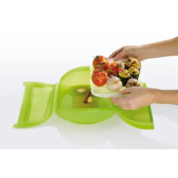 Lekue Steam Case for 1-2 People, Microwave and Oven Safe, Green